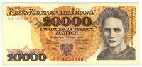 POLAND / POLEN 20.000 zlotych 1989 series AK 46......., Maria Skłodowska... 400,00 EUR  zzgl. 10,00 EUR Versand