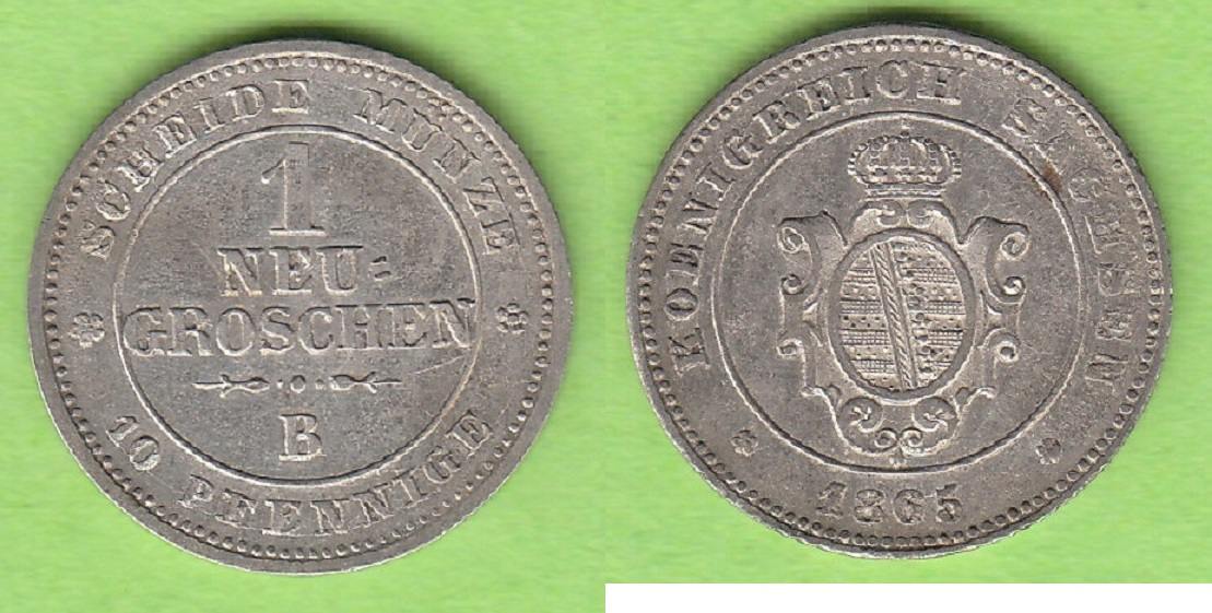 Sachsen 1 Neugroschen 1865 Johann 1854-1873, Hübsch Vz-/vz | MA-Shops