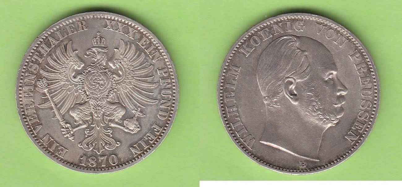 Preußen Vereinstaler 1870 B Besserer Jahrgang, Sehr Hübsch Vz-st/vz+ ...