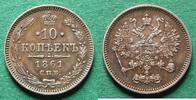 Russland 10 Kopeken Alexander II. 1855-1881, hübsch -