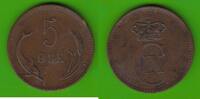 Dänemark 5 Öre Christian IX. 1863-1906, seltener Jahrgang -