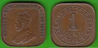 Straits Settlements 1 Cent George V. 1910-1936, sehr hübsch -