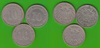 Kaiserreich 10 Pfennig 3 Münzen -