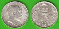Großbritannien 3 Pence Edward VII. 1901-1910, sehr hübsch -