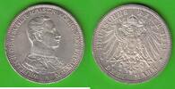 Preußen 3 Mark Wilhelm II. 1888-1918, Kaiser in Uniform, sehr hübsch -