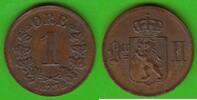 1 Öre 1878 Norwegen Oscar II. 1872-1905, seltener Jahrgang ss-vz, kleiner Randfehler
