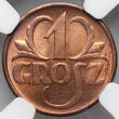 POLAND 1 Grosz 1936 NGC MS65 RD