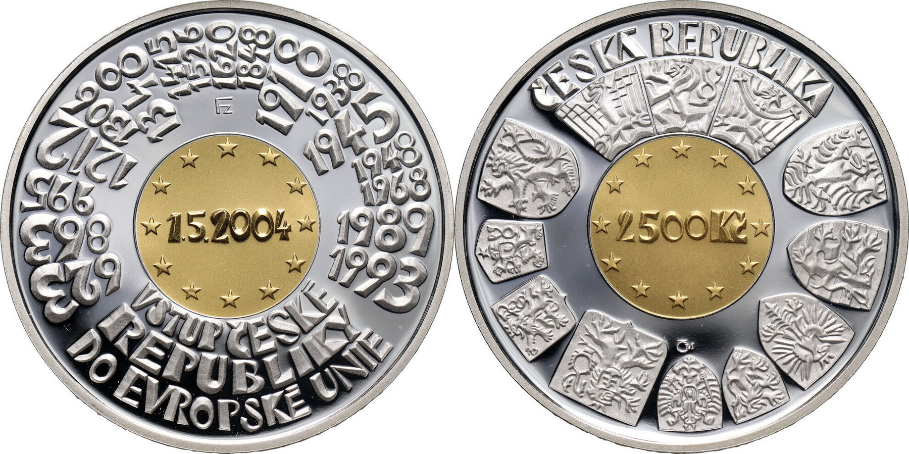 CZECH REPUBLIC 2500 Korun 2004 Accession To EU 1 4 Oz Au999 Silver 