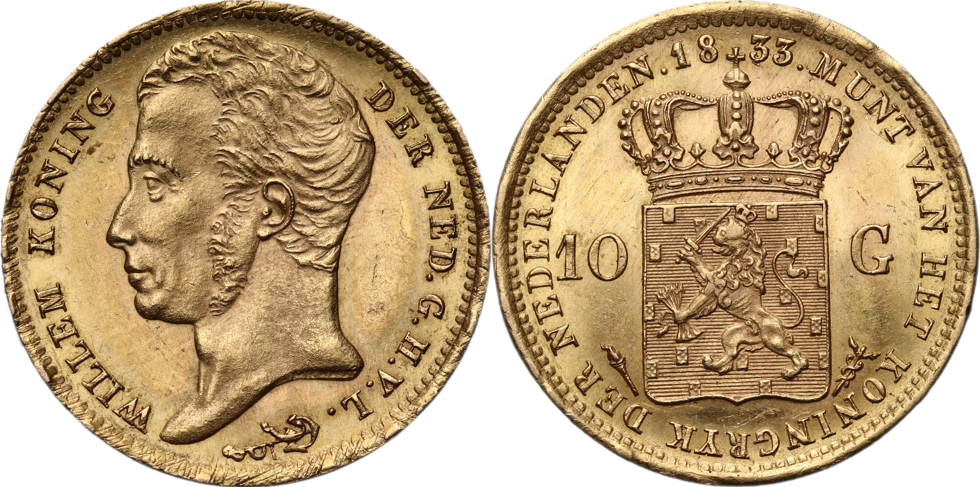 NETHERLANDS 10 Gulden 1833 Willem I ST- | MA-Shops