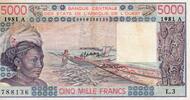 B.C.E.A.O 5.000 Francs WESTAFRIKANISCHE STAATEN - ELFENBEINKÜSTE - PICK 108 A h - 5.000 FRANCS 1981 - A - B C E A O -
