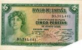Espagne 5 Pesetas SPANIEN - PICK 85 a - 5 PESETAS - 1935 (1936) -