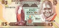 Zambie 5 Kwacha SAMBIA - PICK 25 d - 5 KWACHA - 1980-88 - sign 7 -
