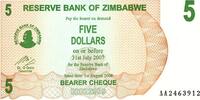 Zimbabwe 20 Dollars SIMBABWE – PICK 38 - 5 DOLLARS - 01/08/2006 -