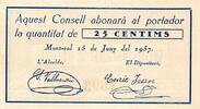 25 Centimes 1937 Espagne SPANIEN - GEMEINDESAT VON MONT-RAL - 25 CENTIMES - 1937 