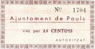 25 Centimes  Espagne SPANIEN - PAULS - GEMEINDERAT - 25 CENTIMES 