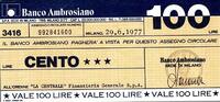 Italie 100 Lire ITALIEN - MAILAND - BANCO AMBROSIANO - 100 LIRE - 1977 -