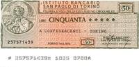 Italie 50 Lire ITALIEN - TURIN - SAN PAOLO BANKING INSTITUTION - 50 LIRE - 1976 -