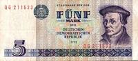 Allemagne 5 Mark DEUTSCHLAND - DEMOKRATISCHE REPUBLIK - PICK 27 a - 5 MARK 1975 -