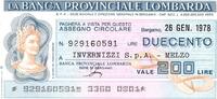 Italie 200 Lire ITALIEN – PROVINZBANK DER LOMBARDEI - 200 LIRE - 1978 -