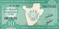 Burundi 10 Francs BURUNDI - PICK 33 e - 10 FRANCS - 01/11/2007 -