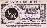 France FRANKREICH - 80 - AMIENS - NATIONALE LOTTERIE - 1/10 - LENOIR UND BERNARD BANK - 1937 -