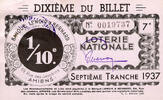 France FRANKREICH - 80 - AMIENS - NATIONALE LOTTERIE - 1/10 - LENOIR UND BERNARD BANK - 1937 -