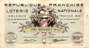 France Französische Republik – Nationale Lotterie – 100 Francs – Zweiter Band 1934 -