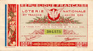 France Französische Republik – Nationale Lotterie – 100 Francs – 3. Rang – 1935 -