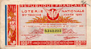 France Französische Republik – Nationale Lotterie – 100 Francs – 9. Rang – 1935 -