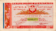 France Französische Republik – Nationale Lotterie – 100 Francs – 9. Rang – 1935 -