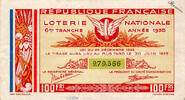 France Französische Republik – Nationale Lotterie – 100 Francs – 6. Rang – 1935 -