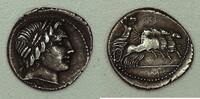 Republic (280 BC to 27 BC) Römische Republik - 86 v. Chr. - Denarius - Vorderseite, Apollo - Rückseite, Jupiter in einer Quadriga -
