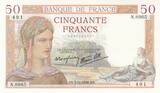 Frankreich 1938 50 Francs - Ceres - 03-11-1938 - Serial N.8965 II / VZ+
