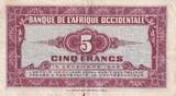 Französisches Westafrika  5 Francs - African - 1942 - Serial H III / SS