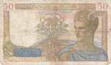 Frankreich 1938 50 Francs Ceres - 15-09-1938 - Serial G.8516 IV / S+