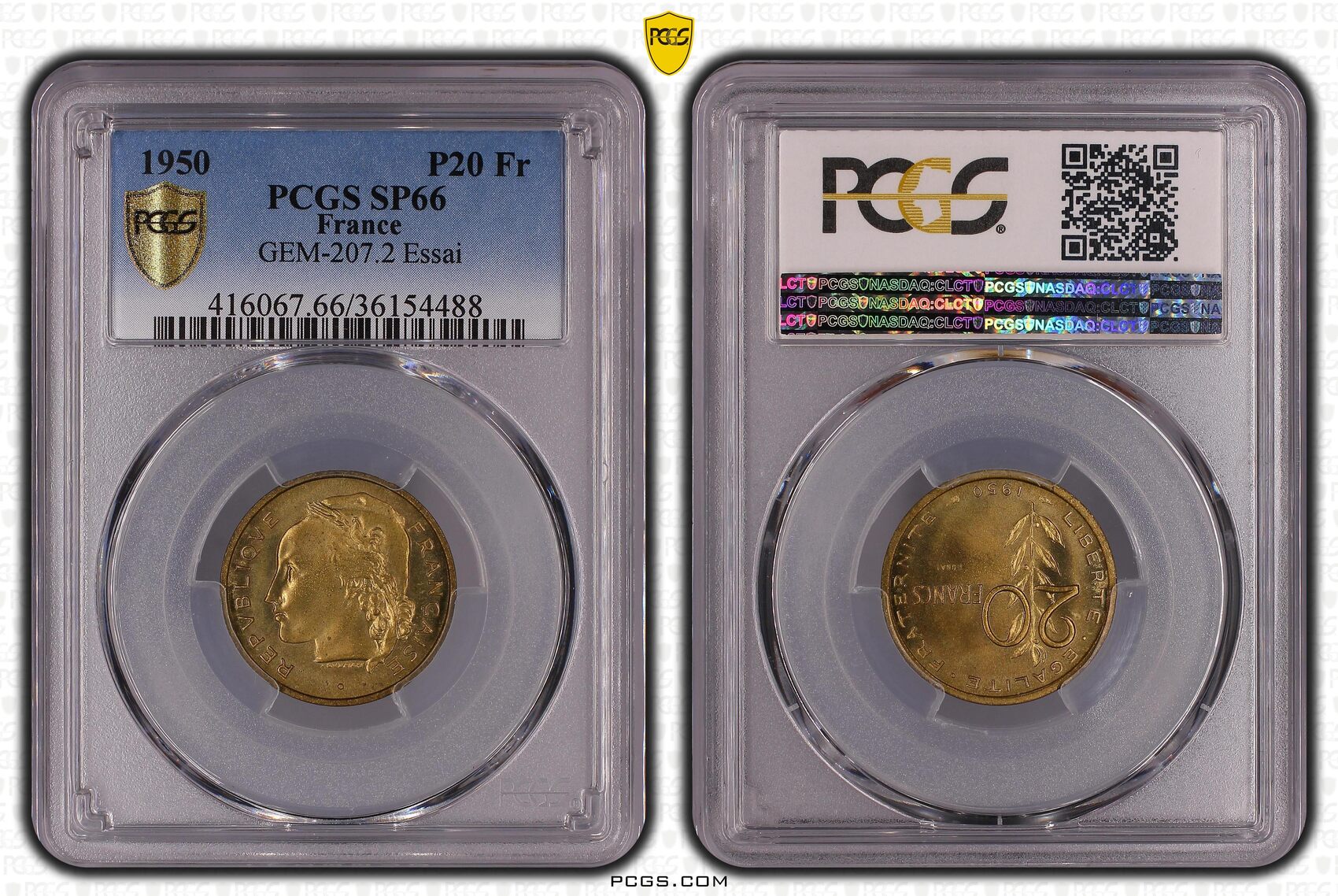 Frankreich 20 Francs Guzman - 1950 - Essai - PCGS SP 66 I / ST