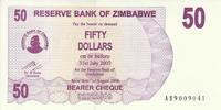 Simbabwe 50 dollars 50 Dollars - Chiremba - Violet - Waterfall - 2006 -