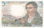 Frankreich 5 francs 5 Francs Shepherd - 05-08-1943 Serial V.71 -