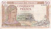 Frankreich 1939 50 Francs Ceres - 10-08-1939 - Serial G.10723 IV / S+