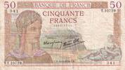 Frankreich 1939 50 Francs Ceres - 10-08-1939 - Serial T.10729 IV / S+