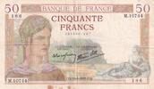 Frankreich 1939 50 Francs Ceres - 10-08-1939 - Serial M.10744 IV / S+