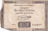 Frankreich 10 livres 10 Livres Black on white Watermark Republique (24-10-1792) - Sign. Taisaud - Serial 12189 -