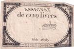 Frankreich 5 livres 5 Pounds 10 Brumaire Year II (31.10.1793) - Sign. Audouin - Serial 26389 -