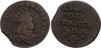 Frankreich  Liard de France - Louis XIV with juvenile bust - 1657 B Acquigny V / SGE+