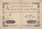 Frankreich 5 livres 5 Pounds - 06-05-1791 - Sign. Corsel - Serial 4F -