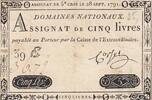 Frankreich 5 livres 5 Pounds - 28-09-1791 - Sign. Corsel - Serial 39E -