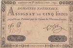 Frankreich 5 livres 5 Pounds - 01-11-1791 - Sign. Corsel - Serial 96G -