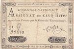 Frankreich 5 livres 5 Pounds - 01-11-1791 - Sign. Corsel - Serial 91G -