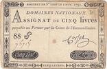Frankreich 5 livres 5 Pounds - 01-11-1791 - Sign. Corsel - Serial 88G -