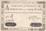 Frankreich 5 livres 5 Pounds - 01-11-1791 - Sign. Corsel - Serial 42J -